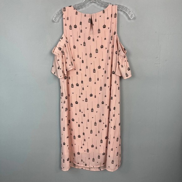 city Streets Bird Cage Pink Cold Shoulder Chiffon Overlay Shift Dress Size 6 - Picture 11 of 11